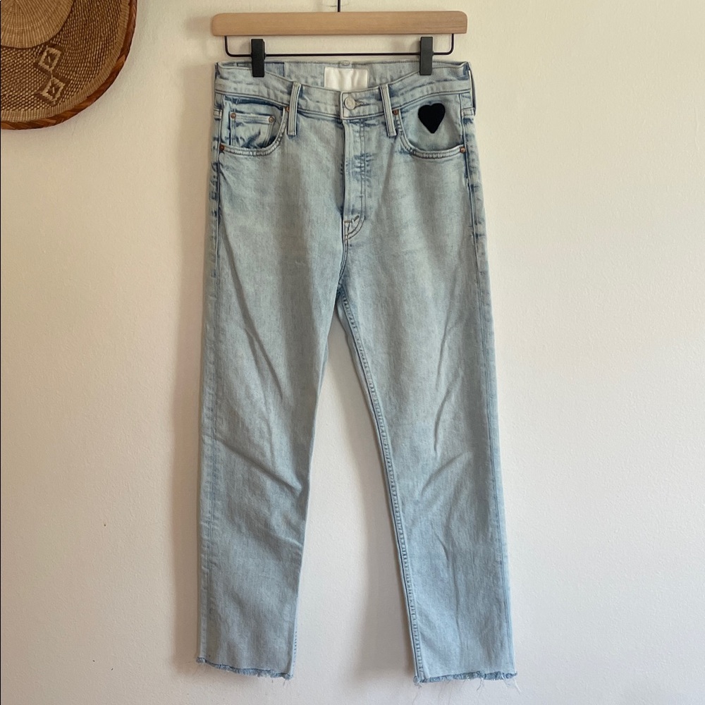 Mother Straight Leg Raw Hem Light Wash Jeans